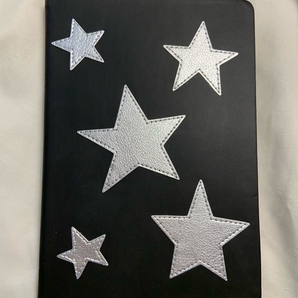 🦩New black leatherette soft cover journal with silver stars and lined pa… - Picture 1 of 5